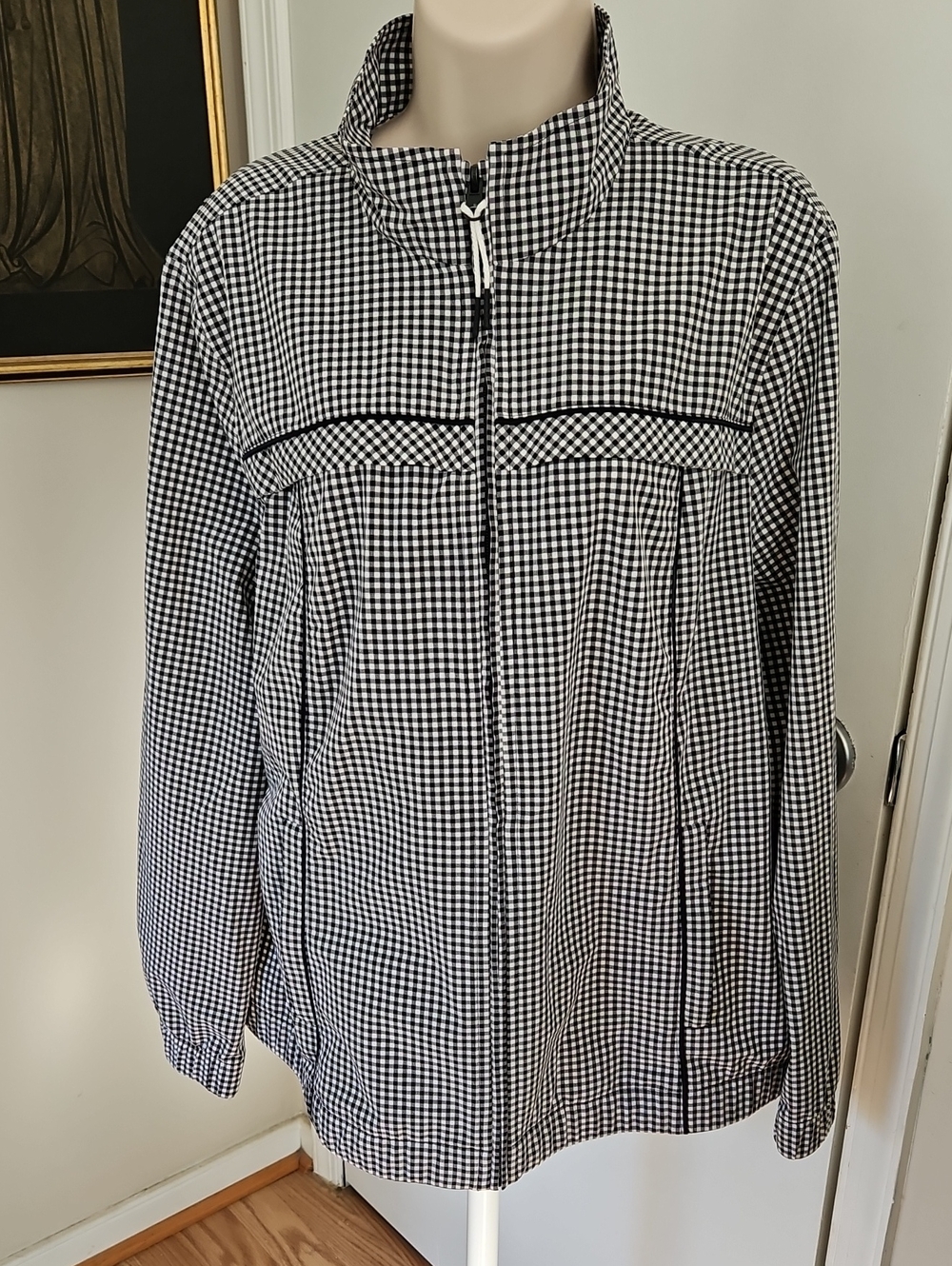 Talbots Black & White Gingham Windbreaker Jacket Size XL